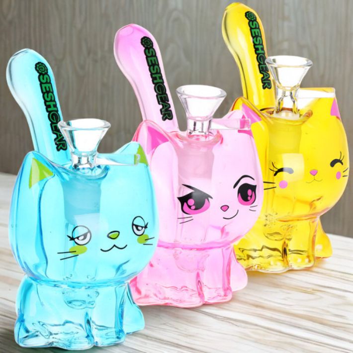 Kitty Cat Glass Water Pipe - 5.5"