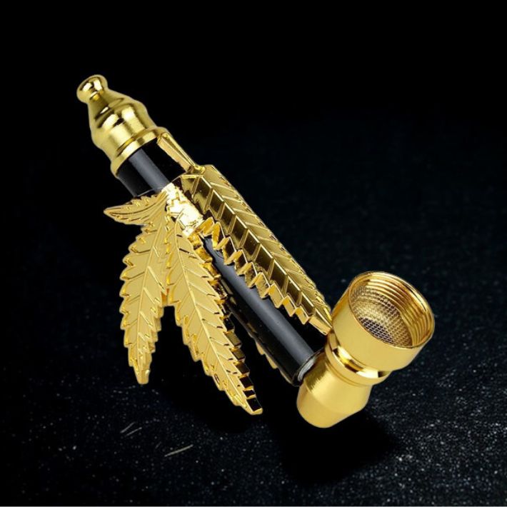 Metal Hemp Leaf Hand Pipe - 3.5"