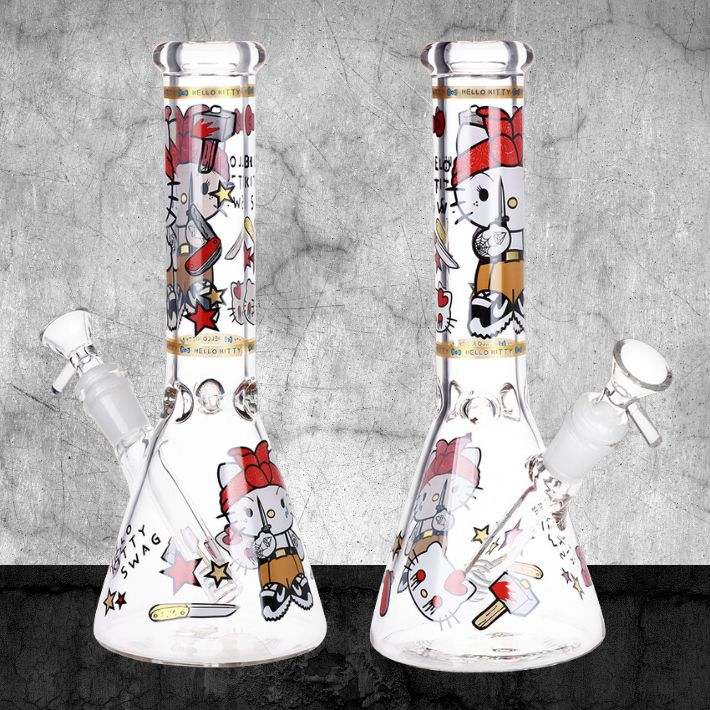 Gangster Cat Beaker Glass Water Pipe - 10"