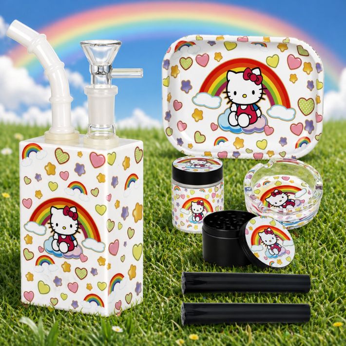 Cute Kitty Juicebox Glass Water Pipe Smoker's Travel kit - 7" 14mm