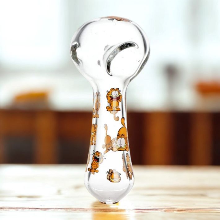 Stoned Orange Cat Glass Spoon Pipe - 4.5"