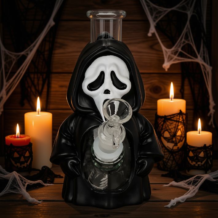 Scary Masked Glass &amp; Vinyl Water Pipe - 6.75"