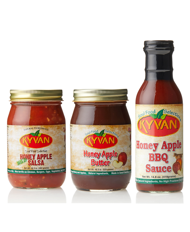 KYVAN Mild Honey Apple Salsa, Honey Apple BBQ Sauce & Honey Apple Butter - 3 Pack