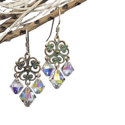 Aged Bronze and Silver Fili Chandelier Earrings