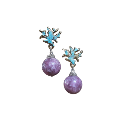 Baby Coral Branches Lepidolite earrings