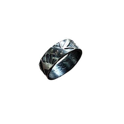 1044 Triple Diamond Wide Band Tribal Ring