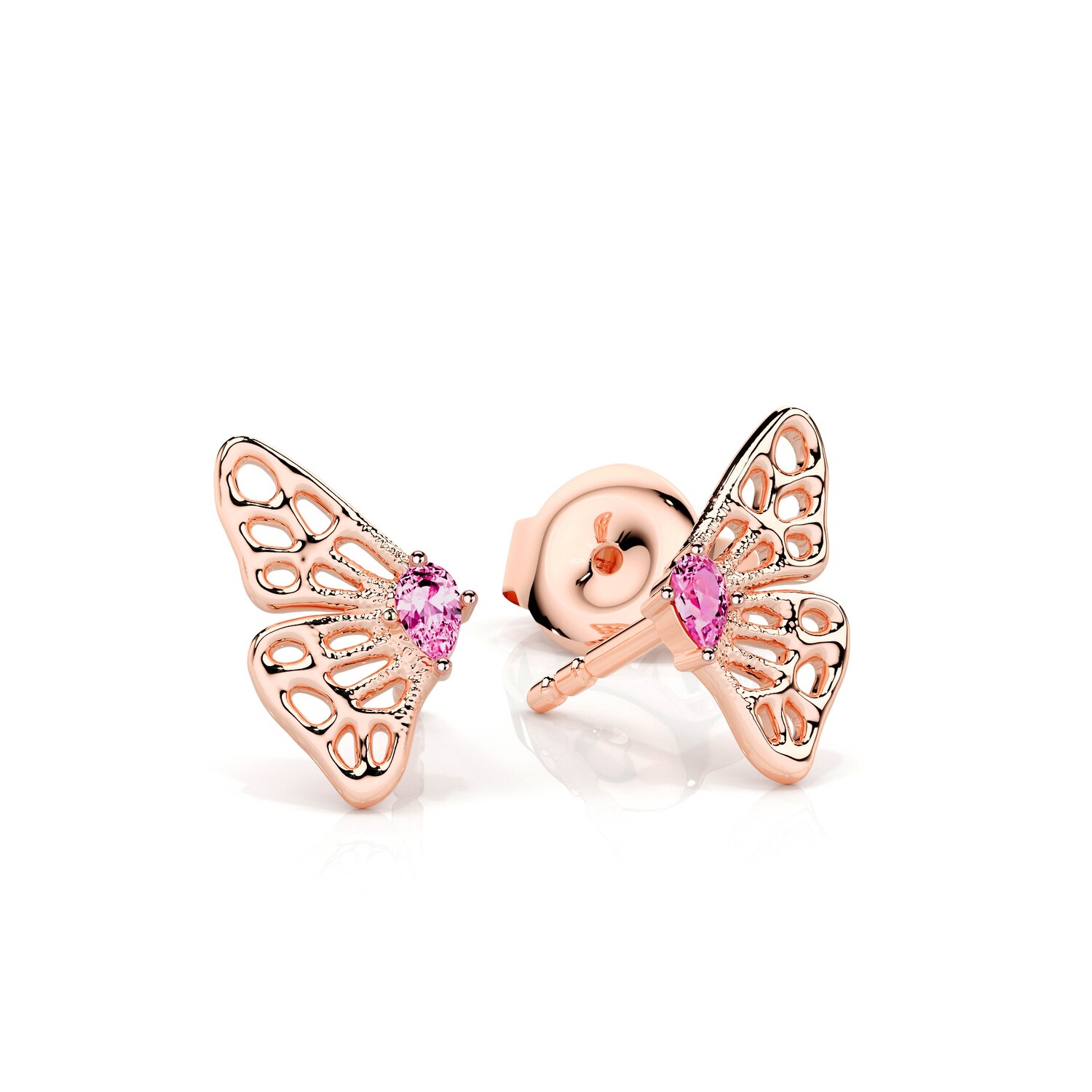 Solid Rose Gold and Sapphire Split-wing Skipper Butterfly Stud Earrings
