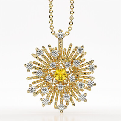 Solid Gold and Diamond Sunburst Necklace or pendant