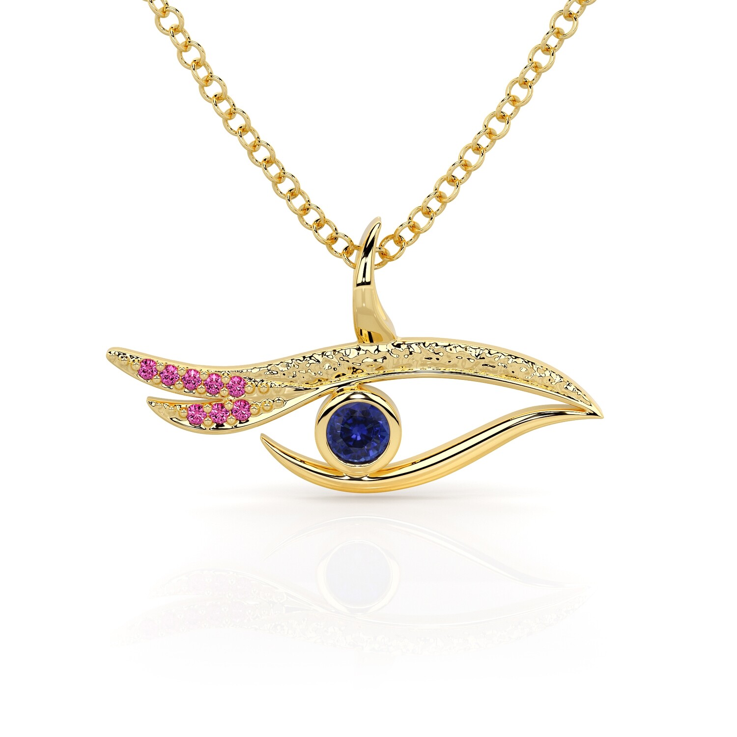Solid Gold and Sapphire Side eye Evil eye Necklace