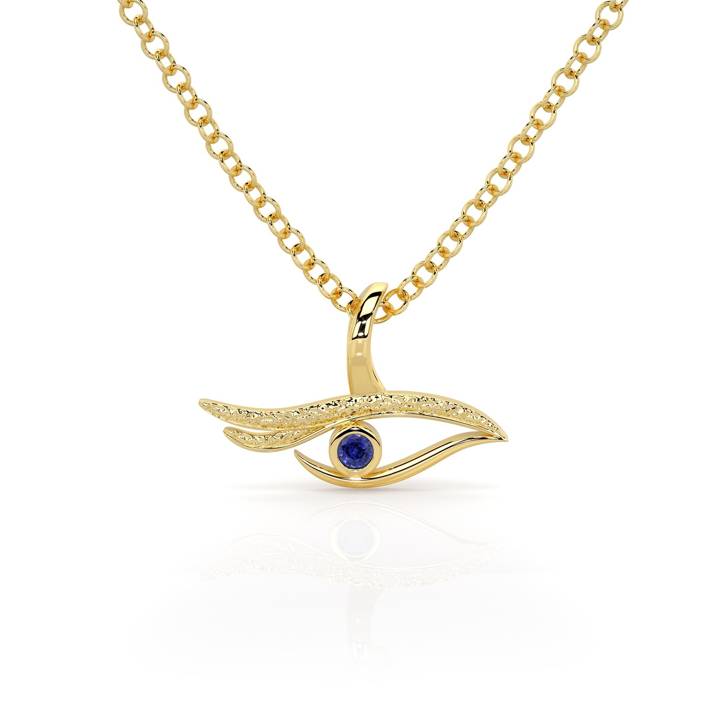 Solid Gold and Sapphire Petite Side eye Evil eye Necklace