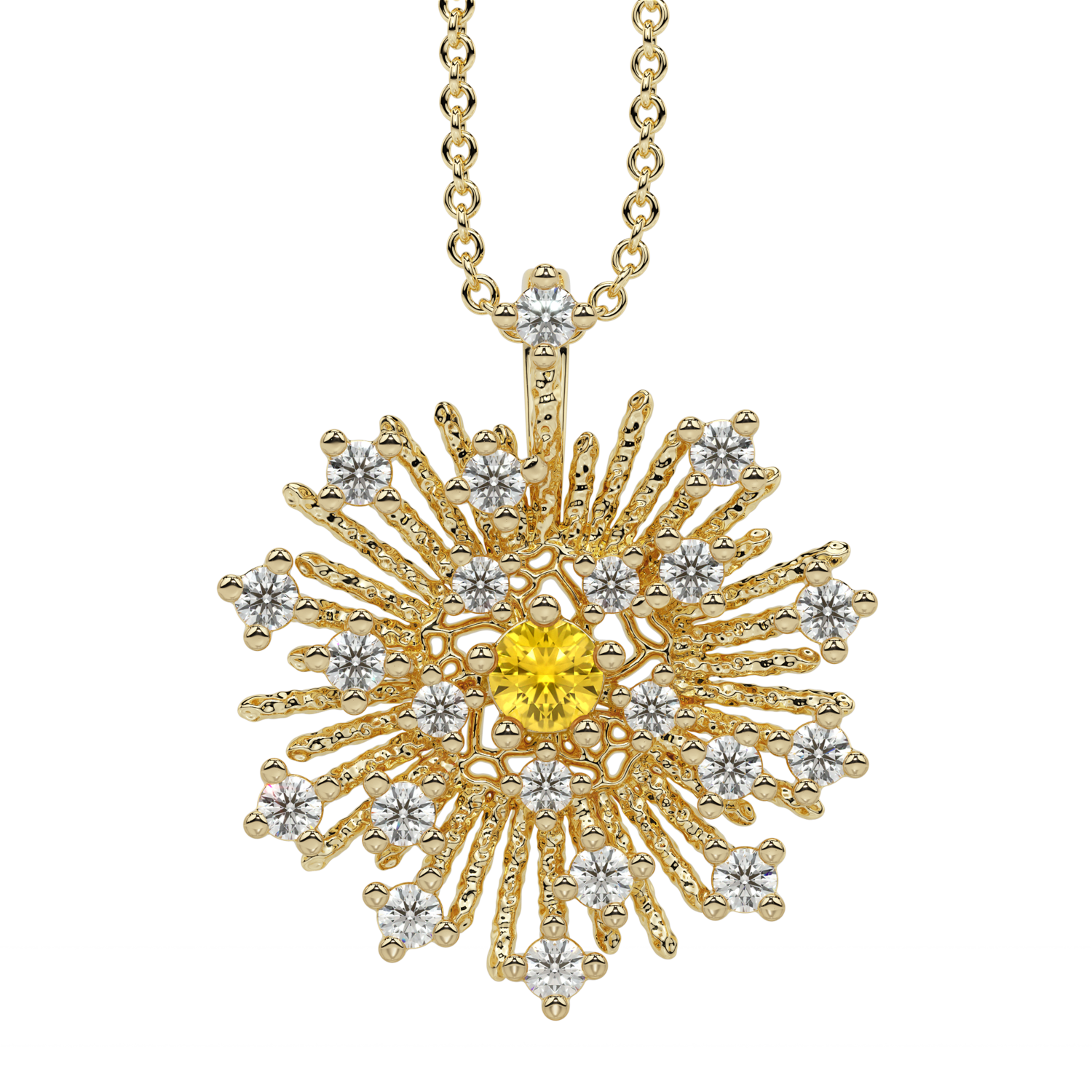 Solid Gold and Diamond Sunburst Necklace or pendant