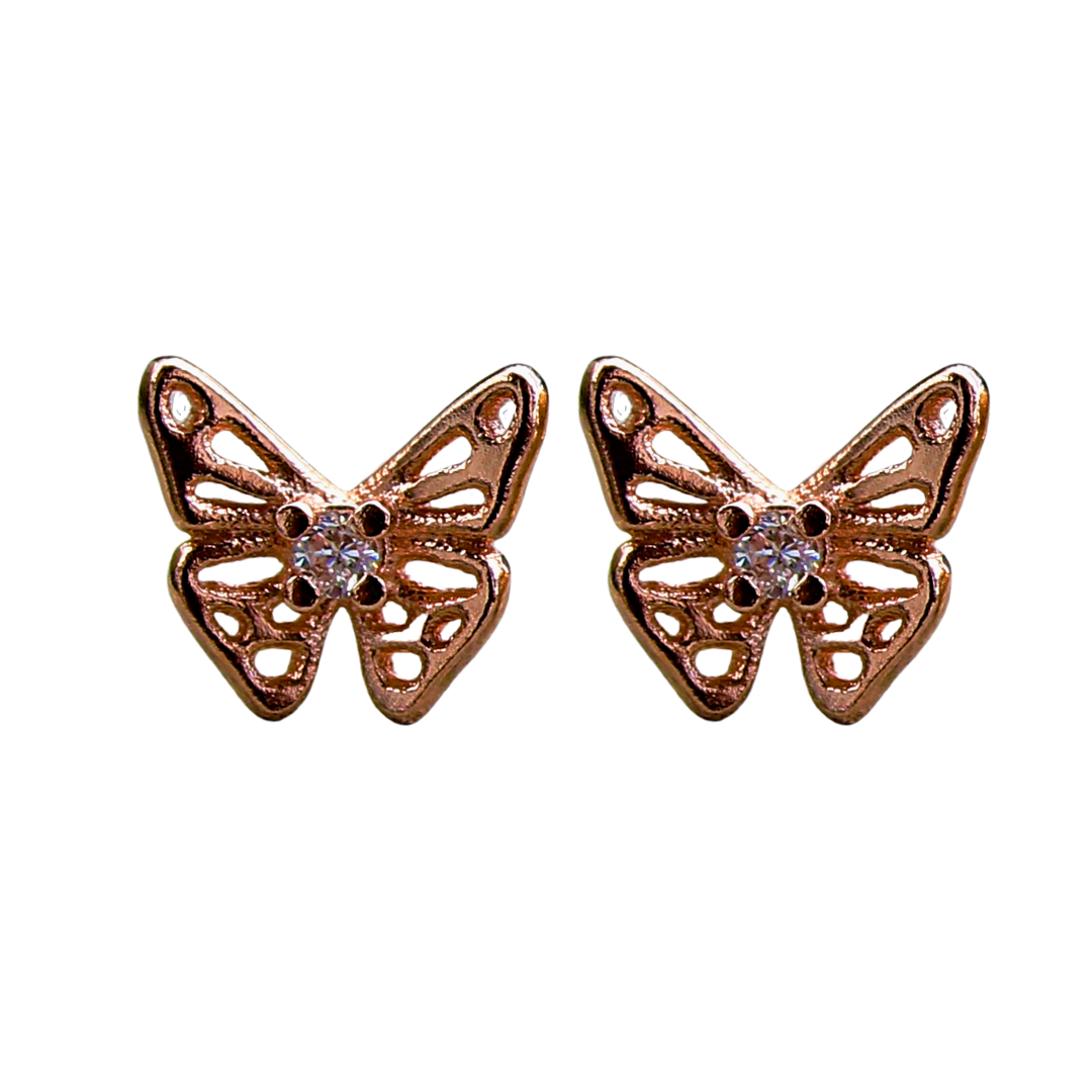 Solid Rose Gold Baby Diamond Skipper Butterfly Studs