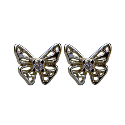 Solid White Gold Baby Diamond Skipper Butterfly Studs