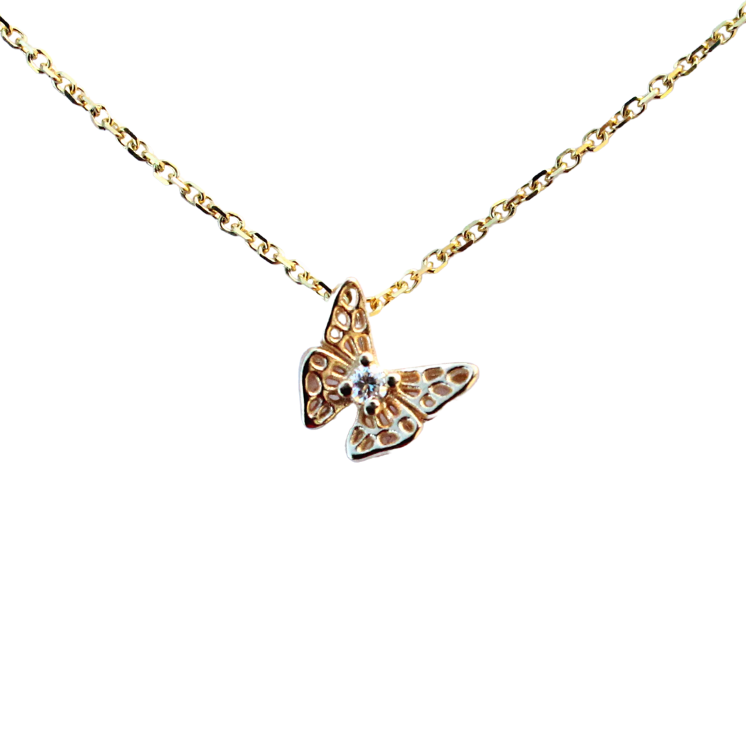 Solid Gold Baby Diamond Skipper Butterfly Necklace or Pendant
