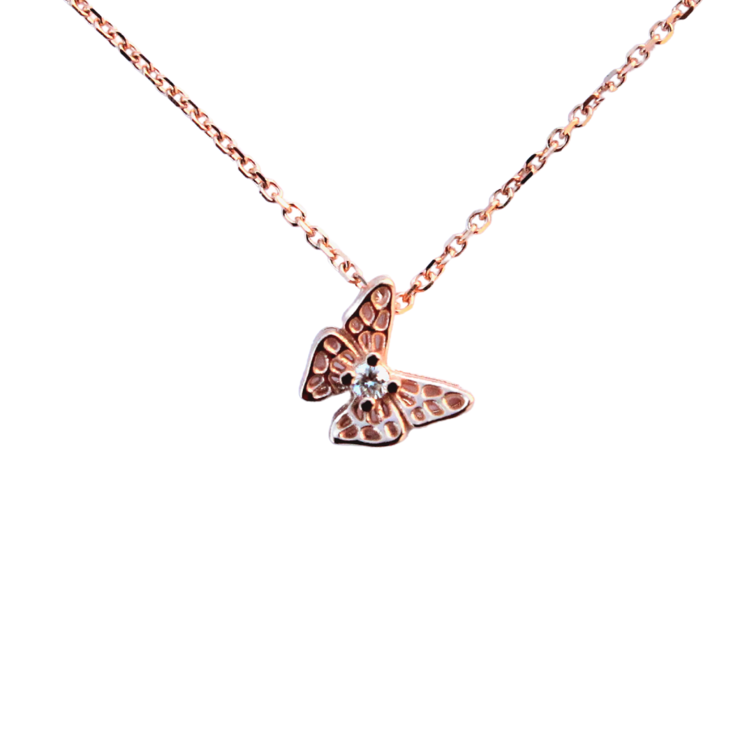 Solid Rose Gold Baby Diamond Skipper Butterfly Necklace or Pendant