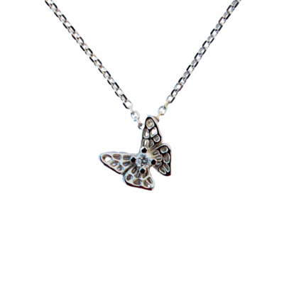 Solid White Gold Baby Diamond Skipper Butterfly Necklace or Pendant