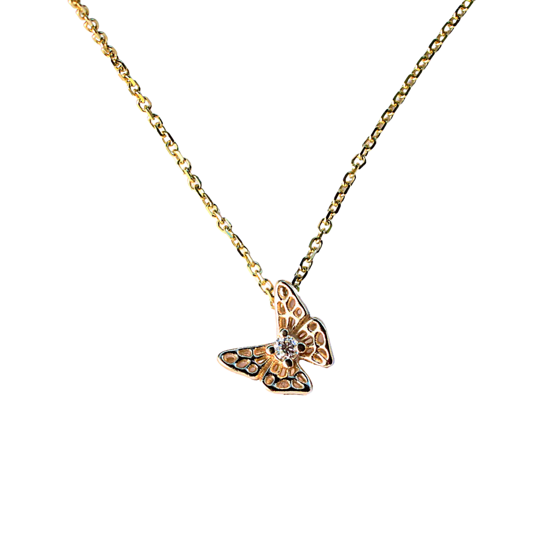Solid Gold Baby Diamond Skipper Butterfly Necklace or Pendant