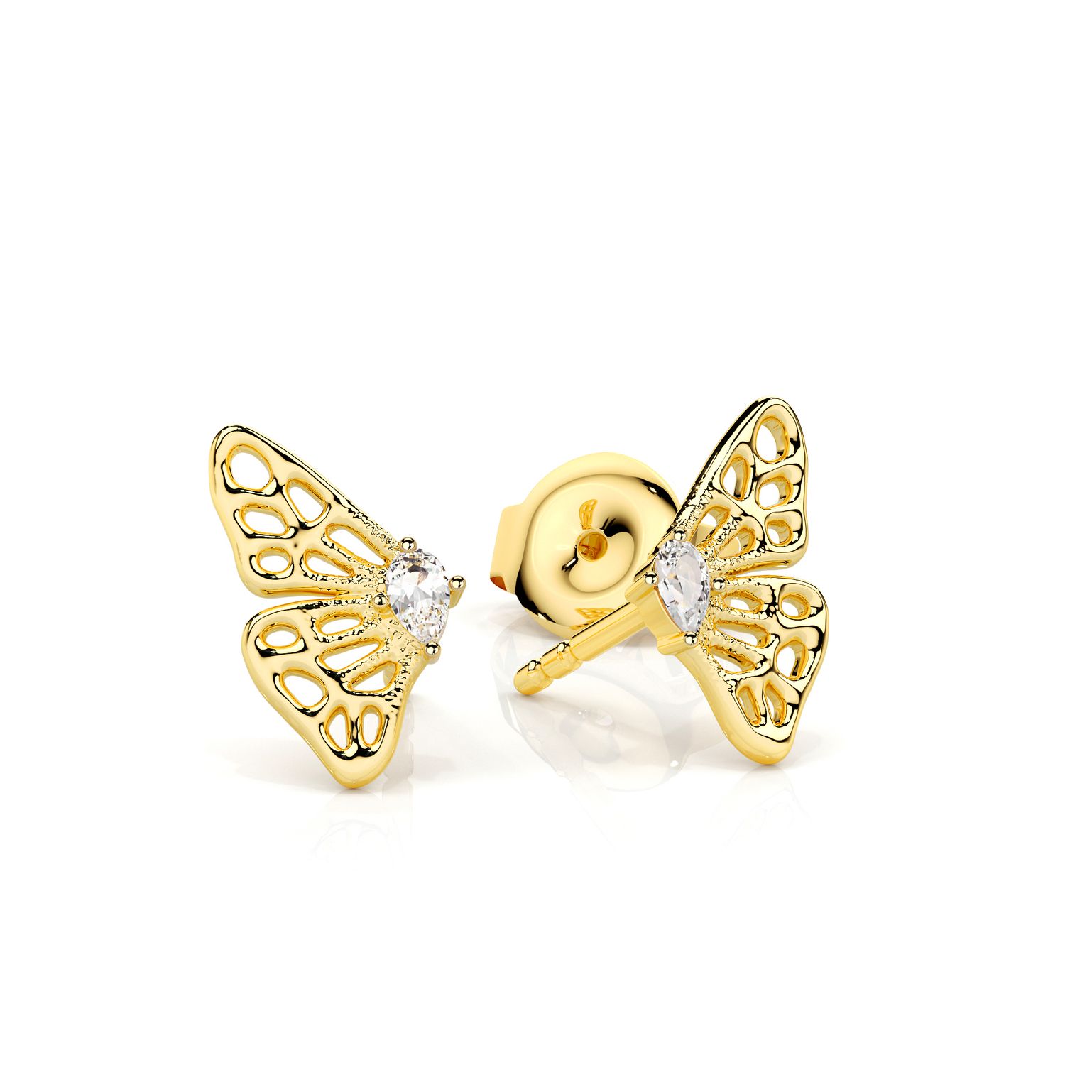 Split-wing Butterfly Stud (10k Gold and White Sapphire)