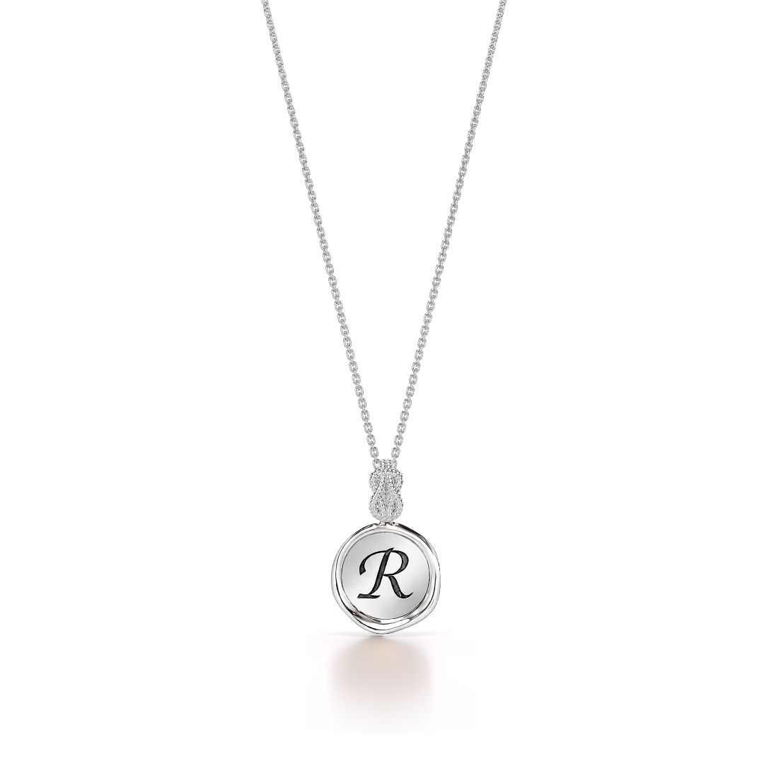 Forever-with-You Mini White Gold Wax Seal Initial Pendant