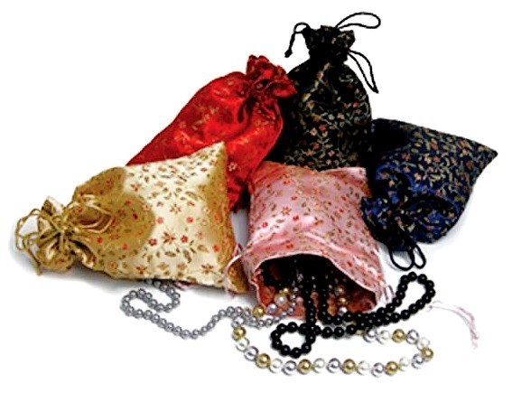Silk Brocade Favor Bags, 4"x5" Floral Pattern, Asst. Colors, Priced per 6 Pk