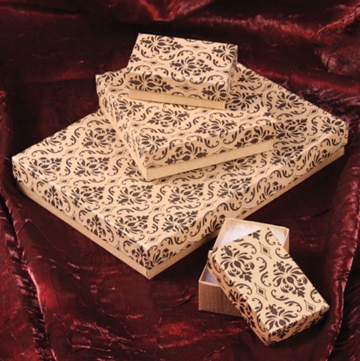 Damask Cotton Filled Boxes, 3 1/2''W x 3 1/2''D x 1''H, Priced per 100 Pk
