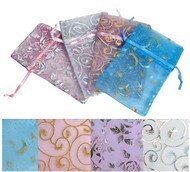 Organza Bags, 2 3/4"x3", with Pastel Designs, 12 Pack Asst.
