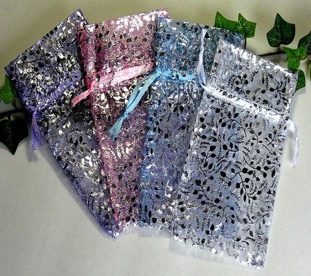 Organza Bags, 4"x5" with Silver Leaf Design, 12 Pack Asst.