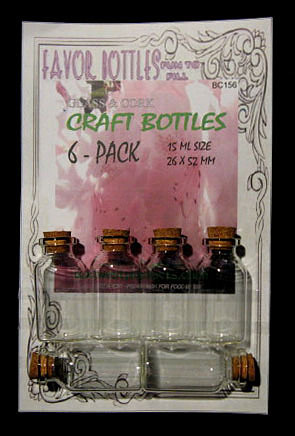 15ml Bitty Glass Bottles with Cork, 6 Bottles on a card, Sold Per Card