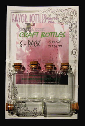 20ml Bitty Glass Bottles with Cork, 6 Bottles on a card, Sold Per Card