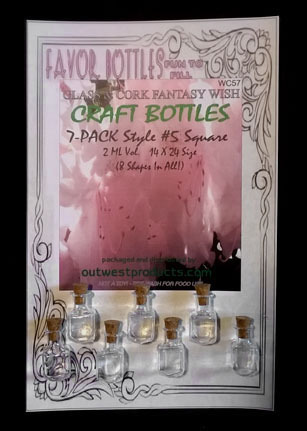 Wish Glass Bottles with Cork, Square Shape, 7 Bottles on a card, Sold Per Card