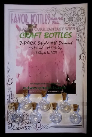 Wish Glass Bottles with Cork, Donut Shape, 7 Bottles on a card, Sold Per Card