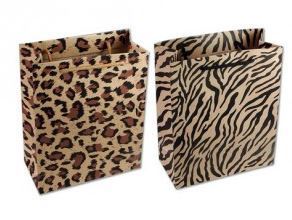 Kraft Paper Merchandise Bags, 10'' H x 8''W x 3 1/4''D, Leopard or Zebra Design, 12 Pk