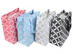 Merchandise Bags, Square Pattern Totes, 7"W x 4"D x 9"H, 12 Pk Asst Colors