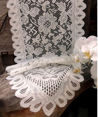 Ivory Floral Lace Table Runner, 13"x 76" Long, Priced Each