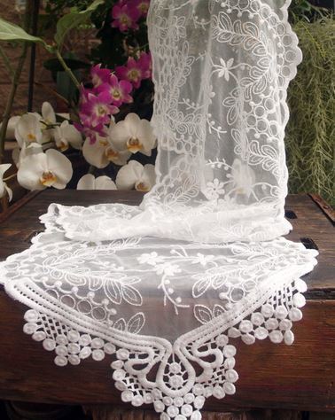 White Lace Table Runner, 12"x 74", Priced Each