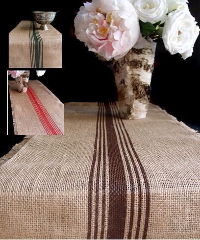 Striped Jute Table Runner with Fringed Edge, 12 1/2"x 108", Priced Each