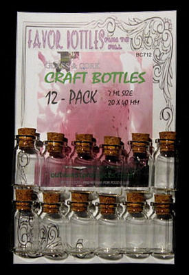 7ml Bitty Glass Bottles with Cork, 12 Bottles on a card, Sold Per Card