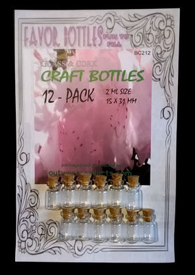 2ml Bitty Glass Bottles with Cork, 12 Bottles on a card, Sold Per Card