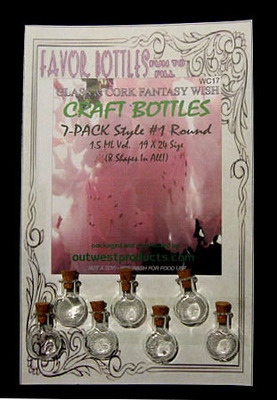 Wish Glass Bottles with Cork, Round Shape, 7 Bottles on a card, Sold Per Card