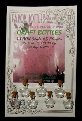 Wish Glass Bottles with Cork, Flower Shape, 7 Bottles on a card, Sold Per Card