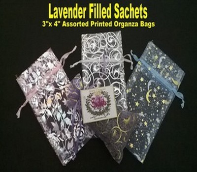 Lavender Sachets in Organza Bags with Pastel Designs, 3"x 4", 6 Pack Asst., ($1.50 Ea)