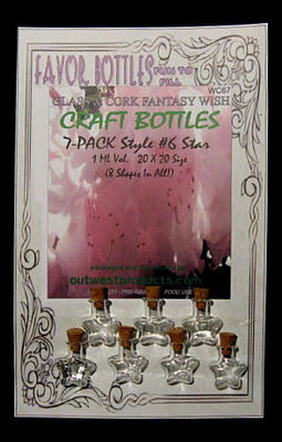 Wish Glass Bottles with Cork, Star Shape, 7 Bottles on a card, Sold Per Card