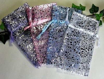 Organza Bags, 2 3/4"x3", with Silver Leaf Design, 12 Pack Asst.