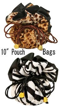 Jewelry pouch, 10" Dia with 8 Inner Pockets, Leopard or Zebra Design