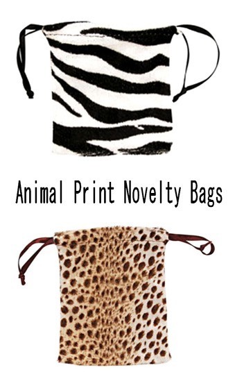 Velvet Animal Print Pouch Bags, 1 3/4" x 2", Leopard or Zebra Design, 12 Pk