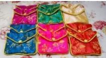 Silk Brocade Gift Pouch with Zipper and Snap, 2 1/2"X2 3/8" Mixed Colors, 12 Pk