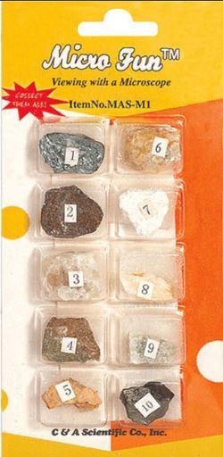 Mineral Collection Set, 10 Different Minerals on a card, Priced per set