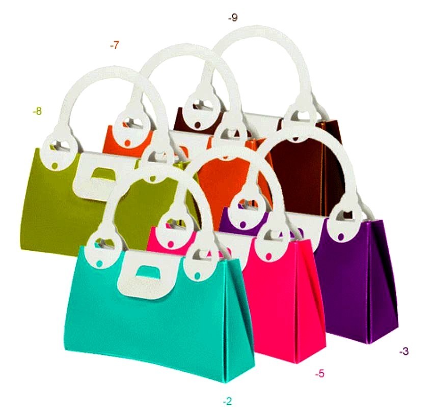 Handbag Shape Plastic Box, 4"x 1 1/4"x 2 3/8", 8 Colors to Choose form, 12 Pk