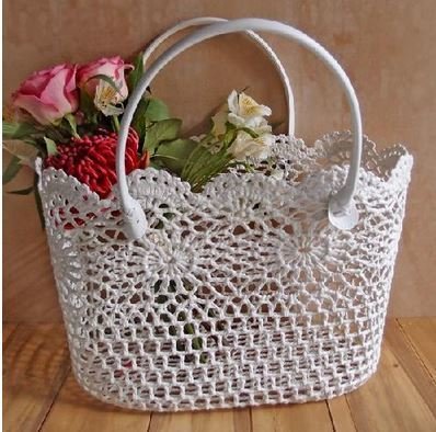 Lace Basket with Handle, 15"x 10 1/4"x 9 1/2"H, Priced Each