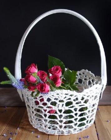 Lace Basket with Handle, 4"x 5"H, Priced Each